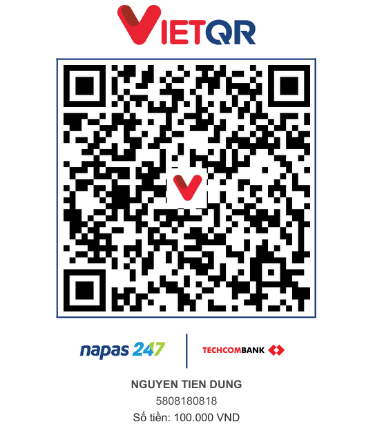 Mã QR VietQR Techcombank 100.000 đồng của Nguyễn Tiến Dũng, số tài khoản 5808180818